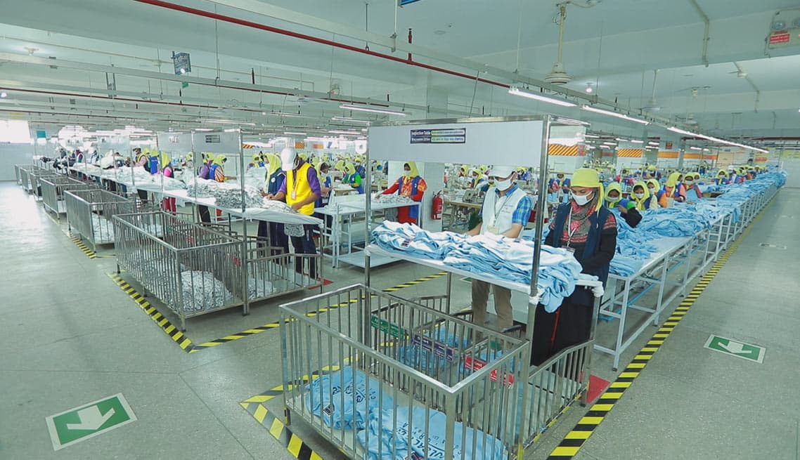 Garments in production at the sewing unit of Mamun Knitwear Ltd.
